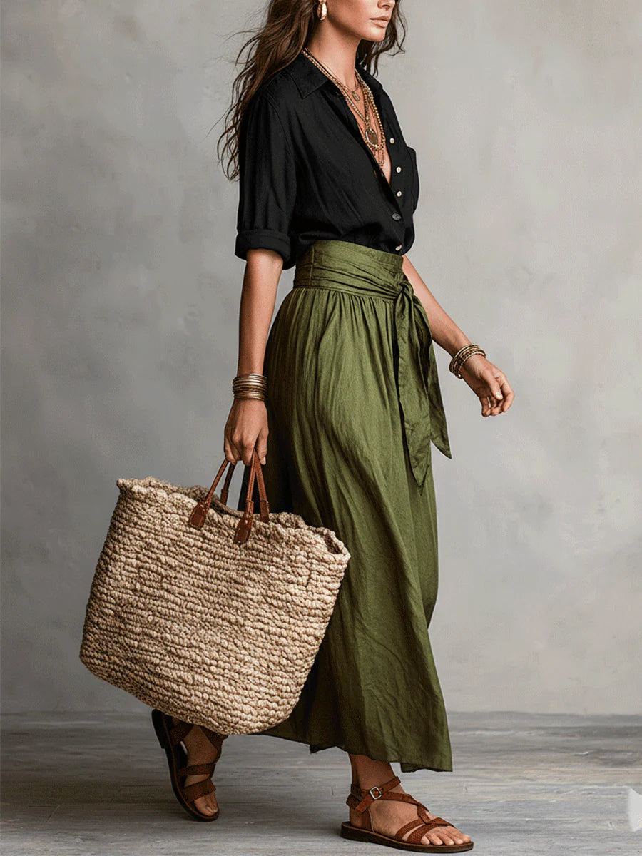 Women's Stylish Bow Waist Skirt Set