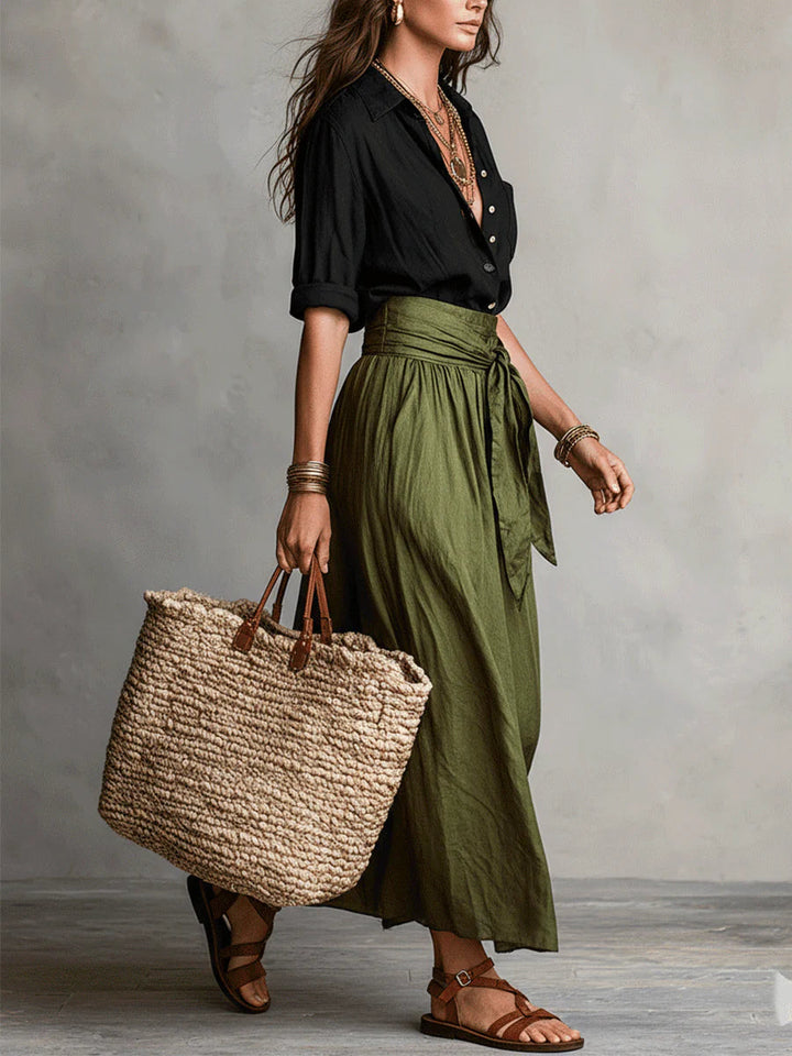 Women's Stylish Bow Waist Skirt Set