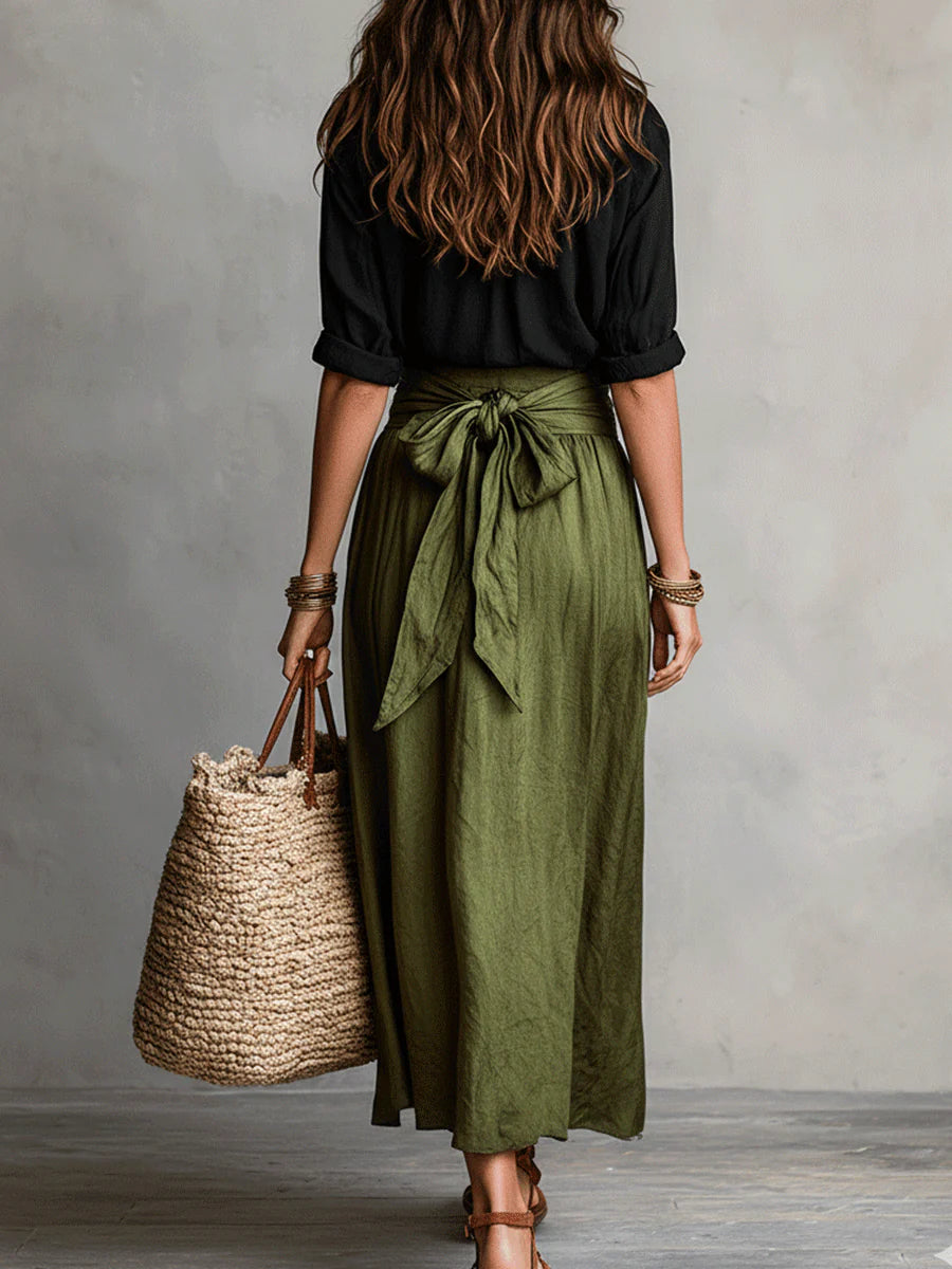 Women's Stylish Bow Waist Skirt Set