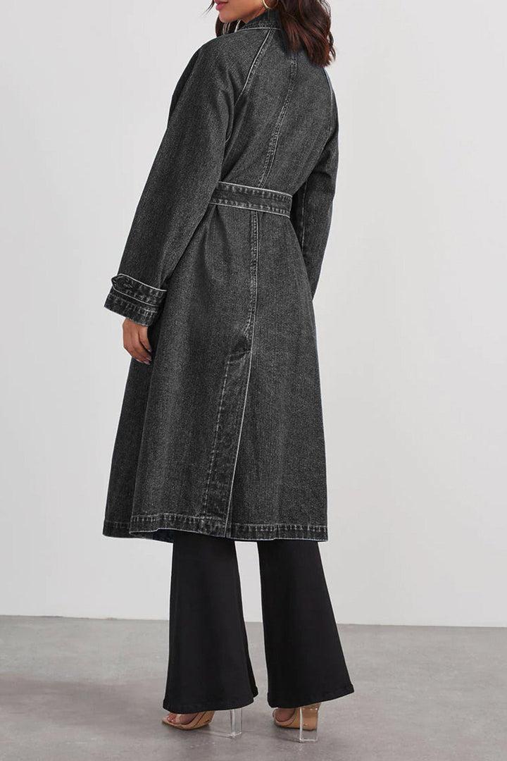 Maite | Double-breasted denim trench coat with straps