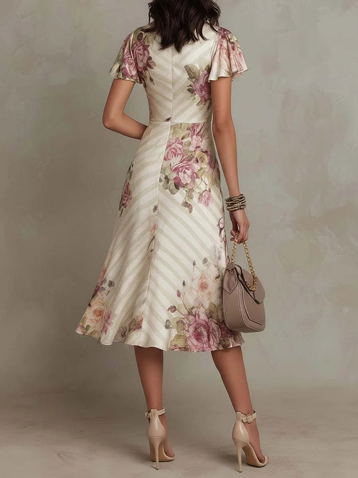 Women's Stylish Wrap Floral Printed Midi Dress