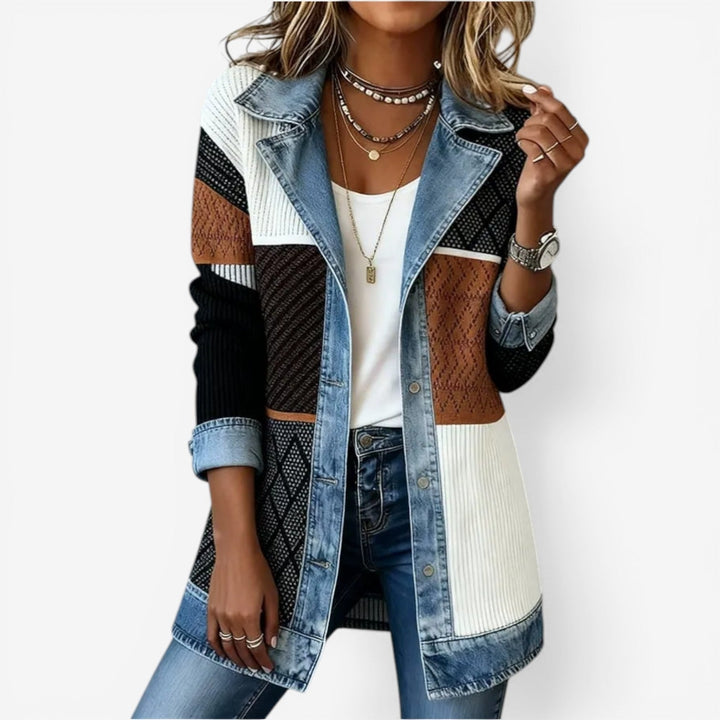 Women's Relaxed Denim Textured Knit Jacket
