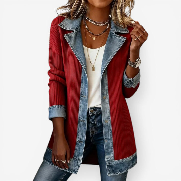 Women's Relaxed Denim Textured Knit Jacket