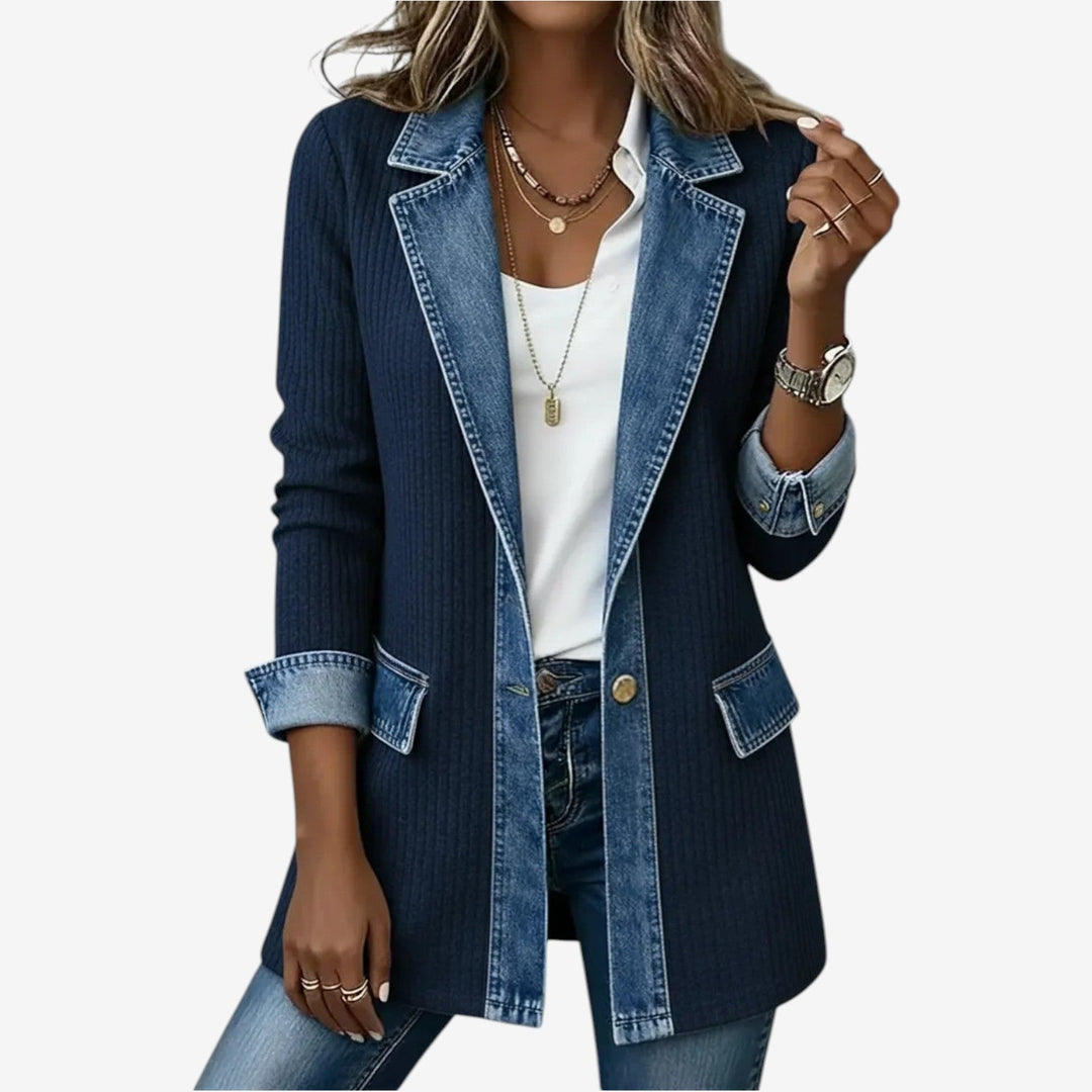 Women's Relaxed Denim Textured Knit Jacket