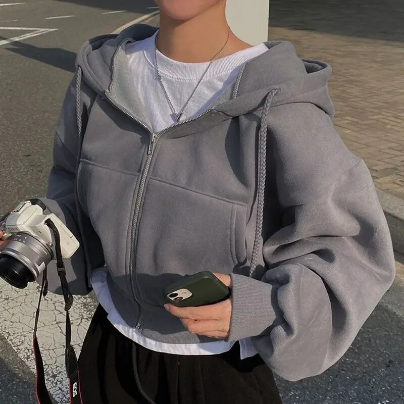 Women's cropped zip-up hoodie