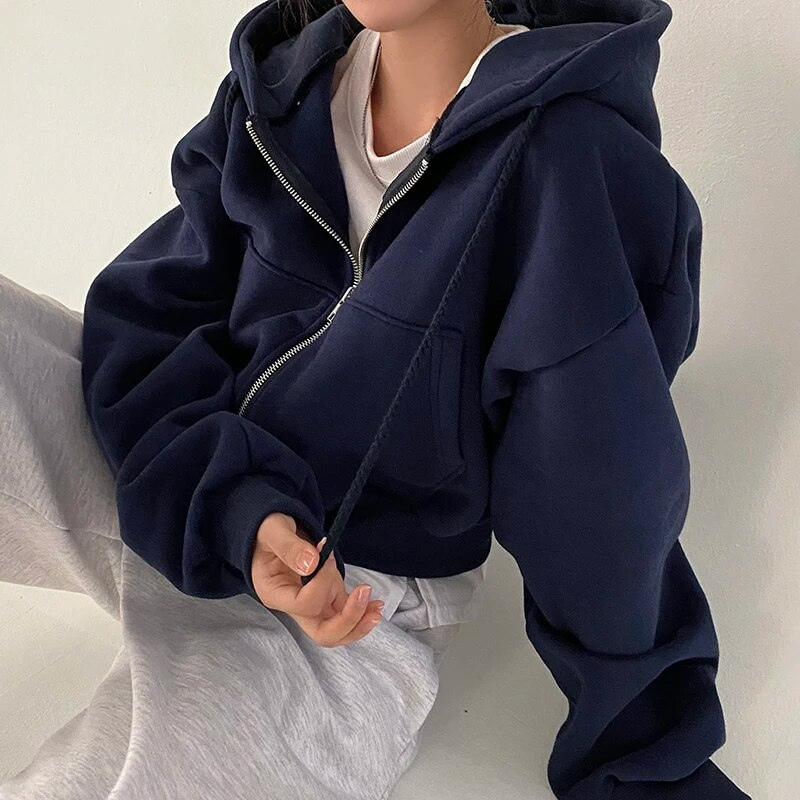 Women's cropped zip-up hoodie