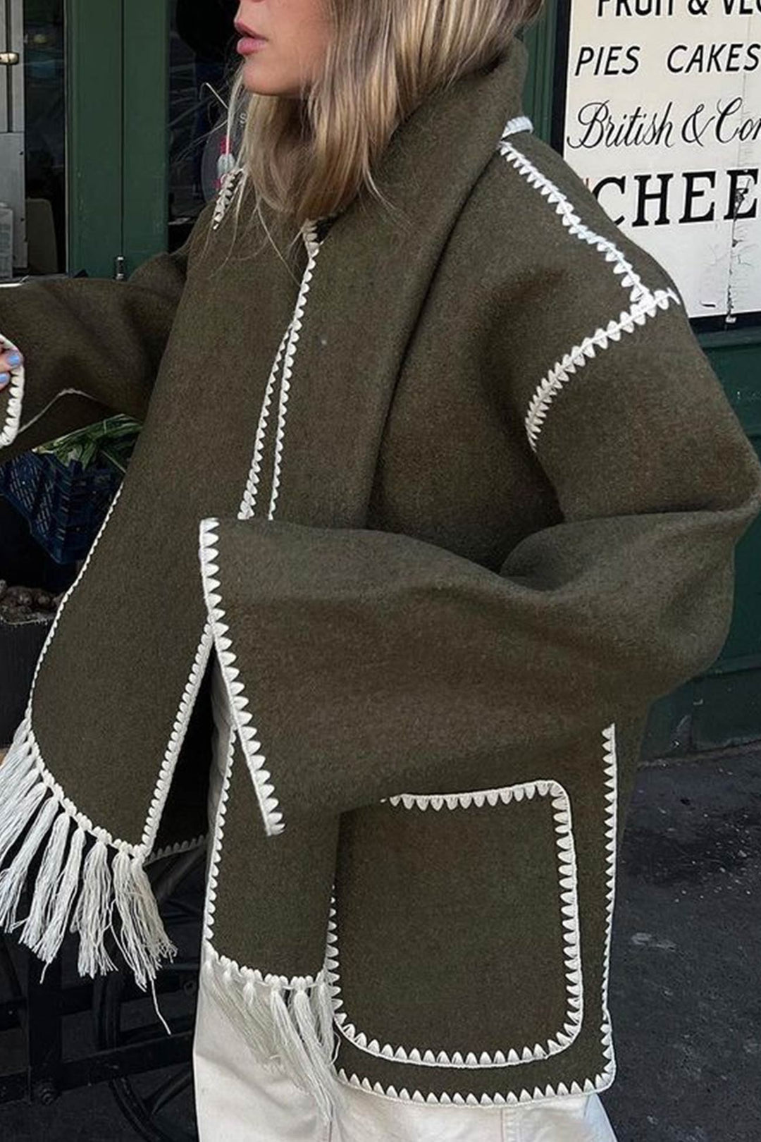 Doris | Fringed hem with shawl coat