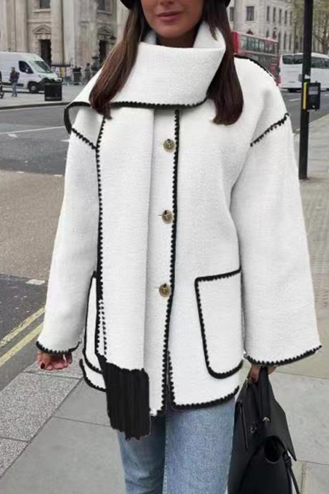 Doris | Fringed hem with shawl coat