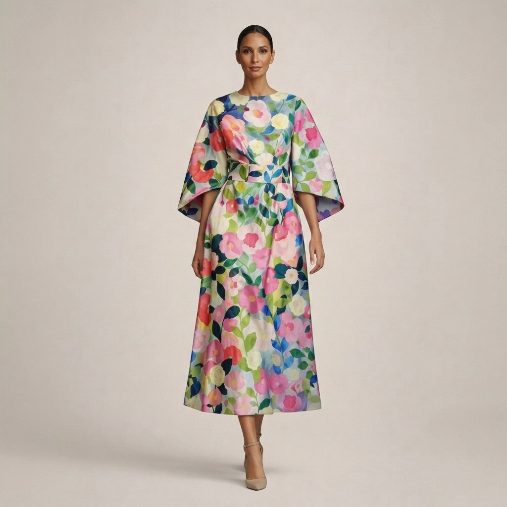 Women's Floral Midi with Sculpted Waist