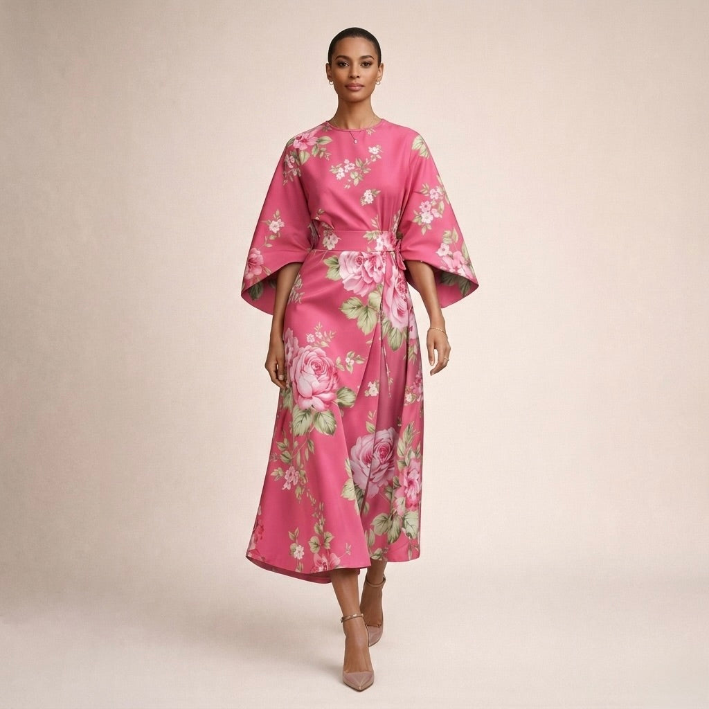 Women's Floral Midi with Sculpted Waist