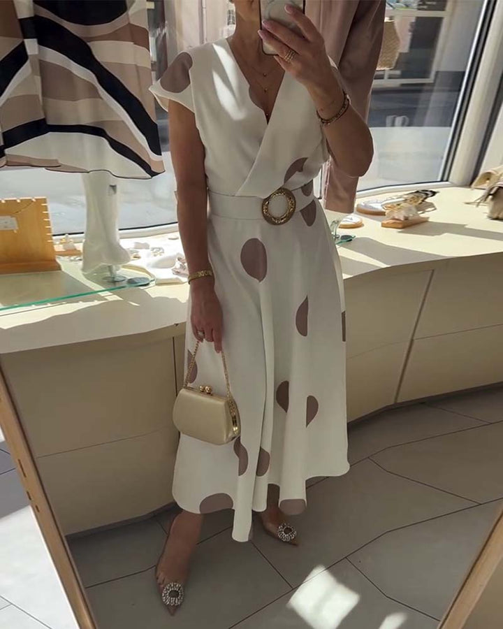 Women's Polka Dot Fitted V-Neck Dress