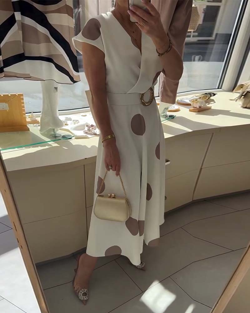Women's Polka Dot Fitted V-Neck Dress
