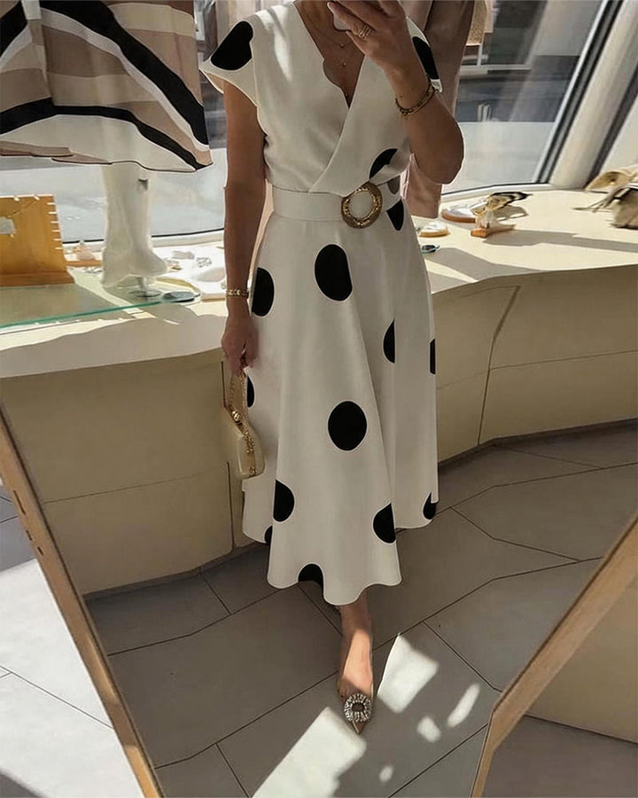 Women's Polka Dot Fitted V-Neck Dress