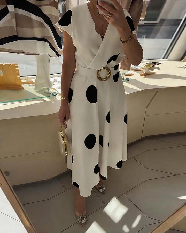 Women's Polka Dot Fitted V-Neck Dress