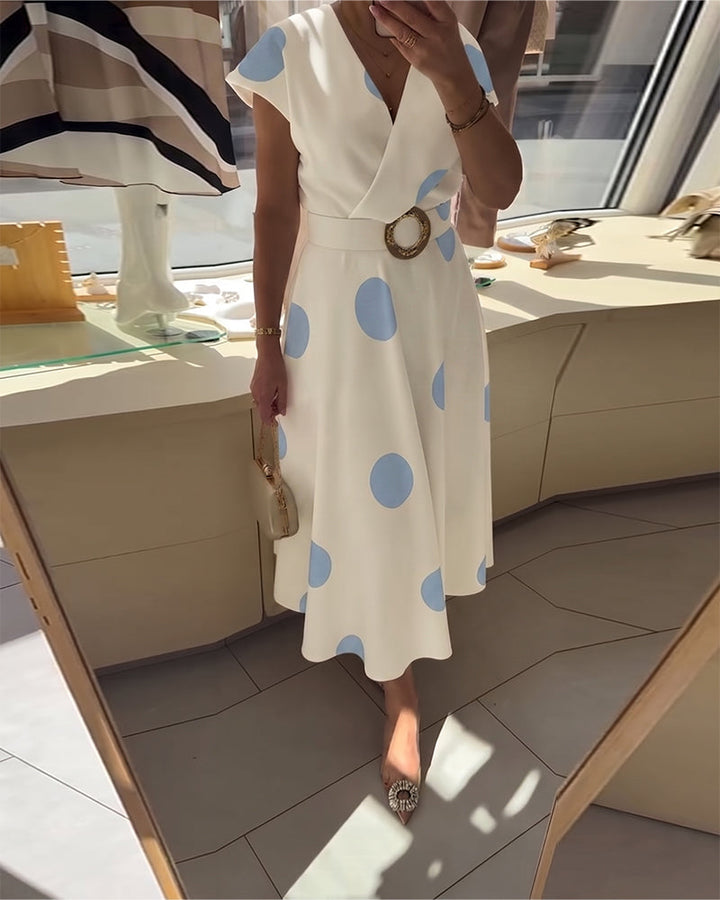 Women's Polka Dot Fitted V-Neck Dress