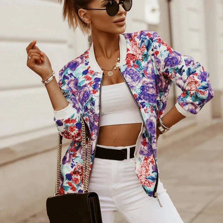 Women's floral print bomber jacket for casual chic