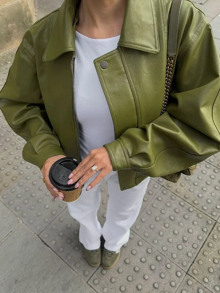 Stella | Women’s Relaxed Fit Oversized Leather Bomber Jacket