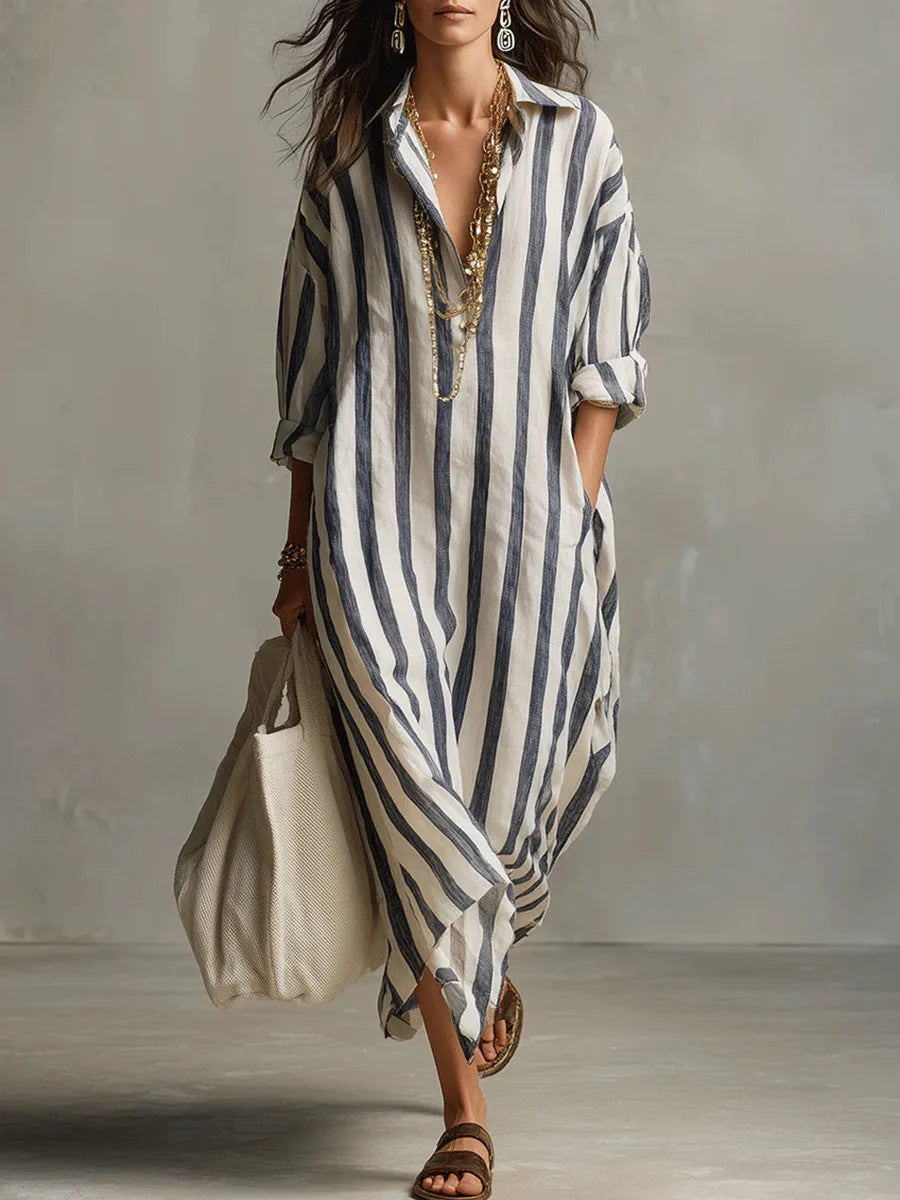 Women's Striped Maxi Shirt Dress