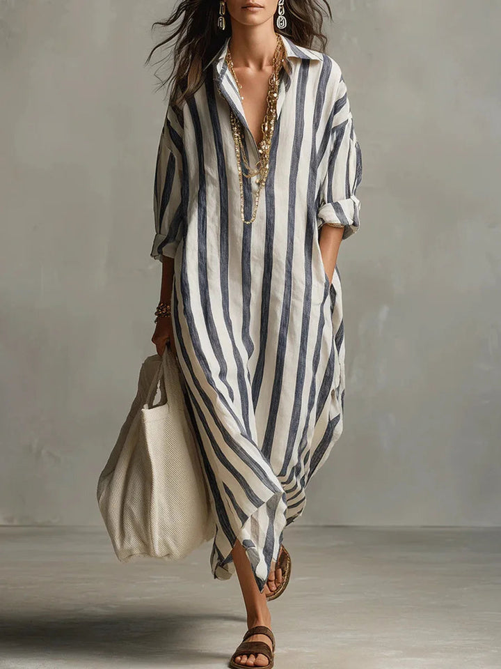Women's Striped Maxi Shirt Dress