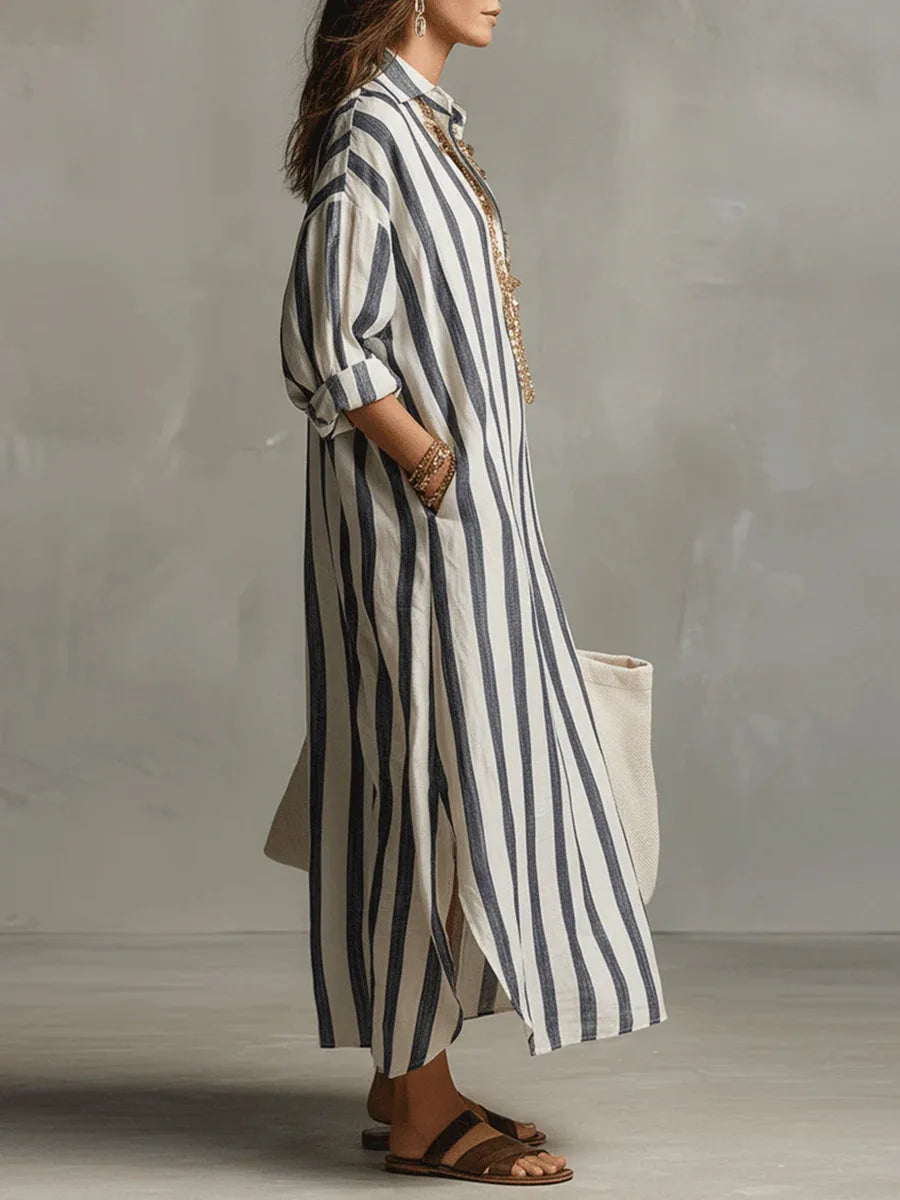 Women's Striped Maxi Shirt Dress