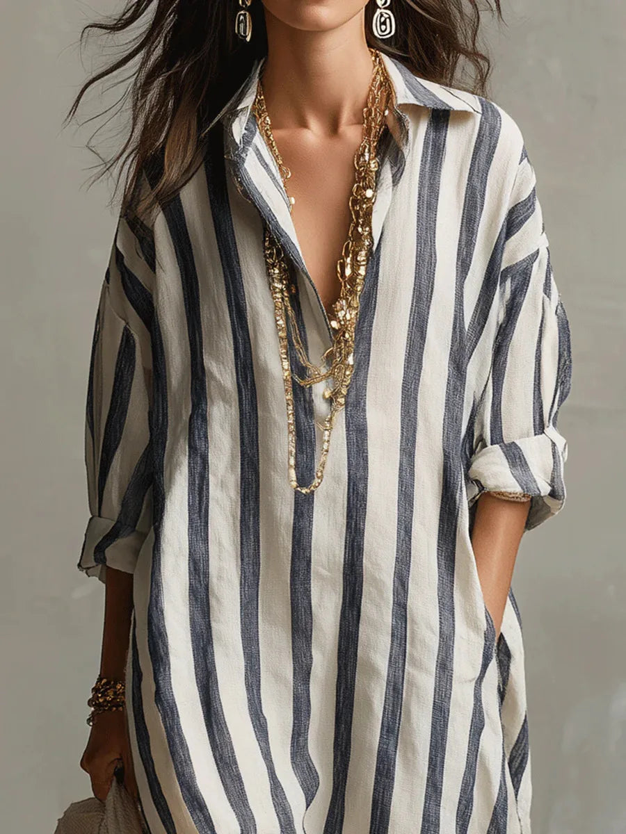 Women's Striped Maxi Shirt Dress