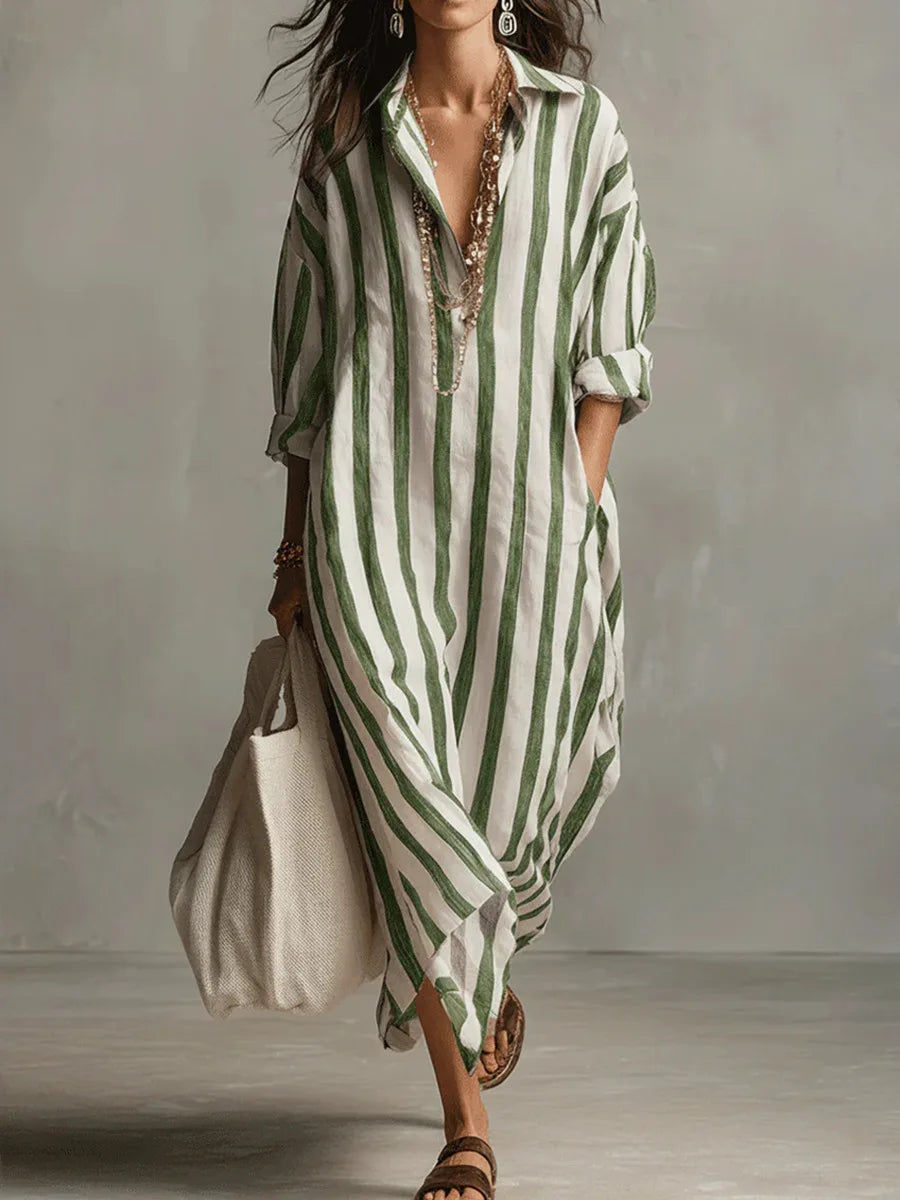 Women's Striped Maxi Shirt Dress