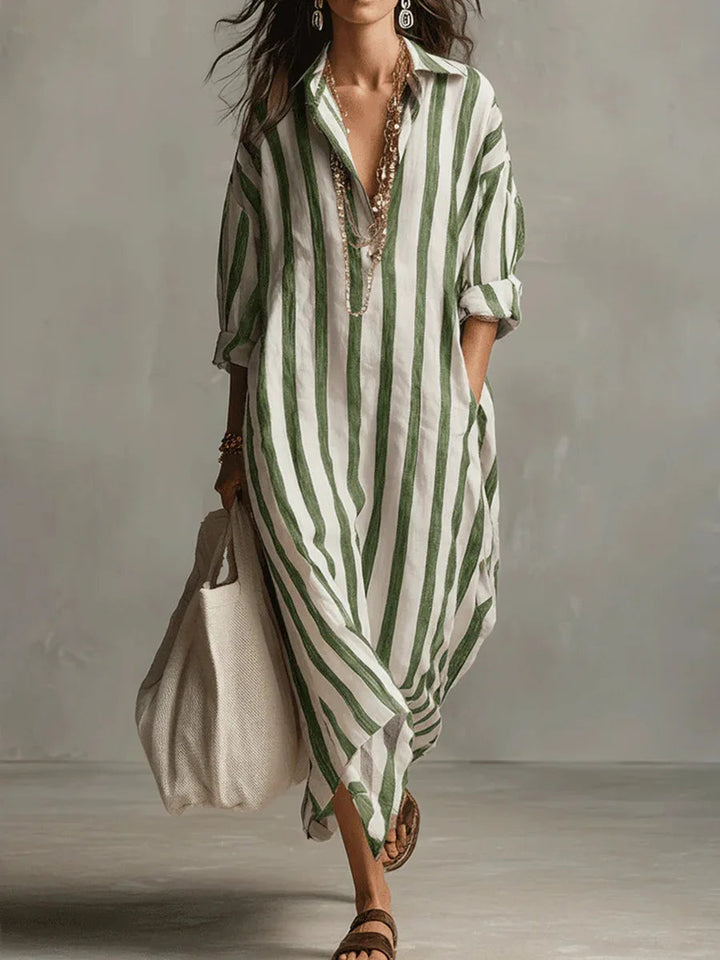 Women's Striped Maxi Shirt Dress