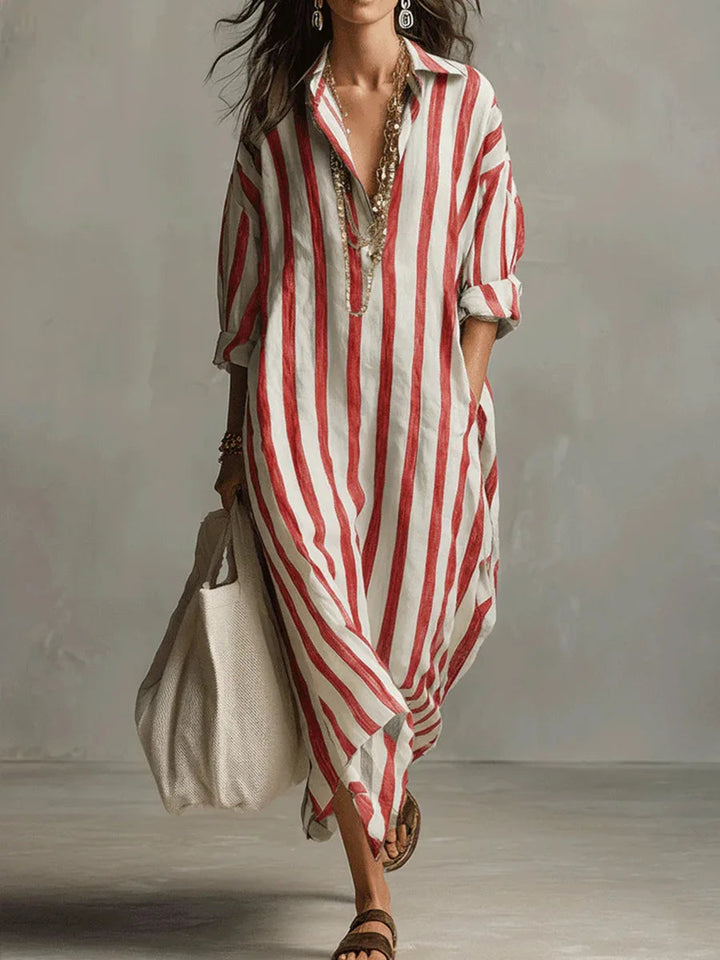 Women's Striped Maxi Shirt Dress