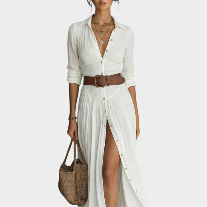 Women's Long-Sleeved Maxi Dress with Button Placket