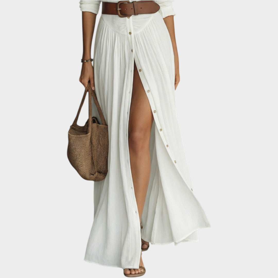 Women's Long-Sleeved Maxi Dress with Button Placket