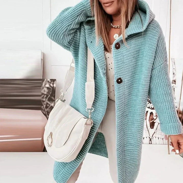 Hooded cardigan sweater with loose fit long sleeves for women