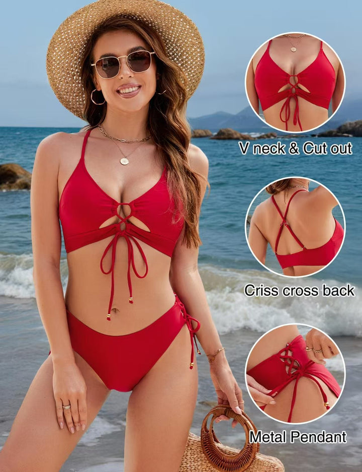 Women's Front Lace-Up Tie-Side Bikini Set
