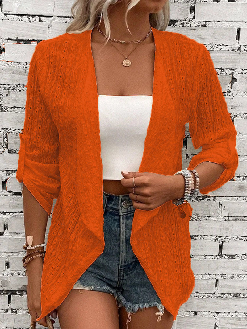 Women’s Cardigan – Crochet Knit – Open Front – Relaxed Fit – 3/4 Sleeve Layering