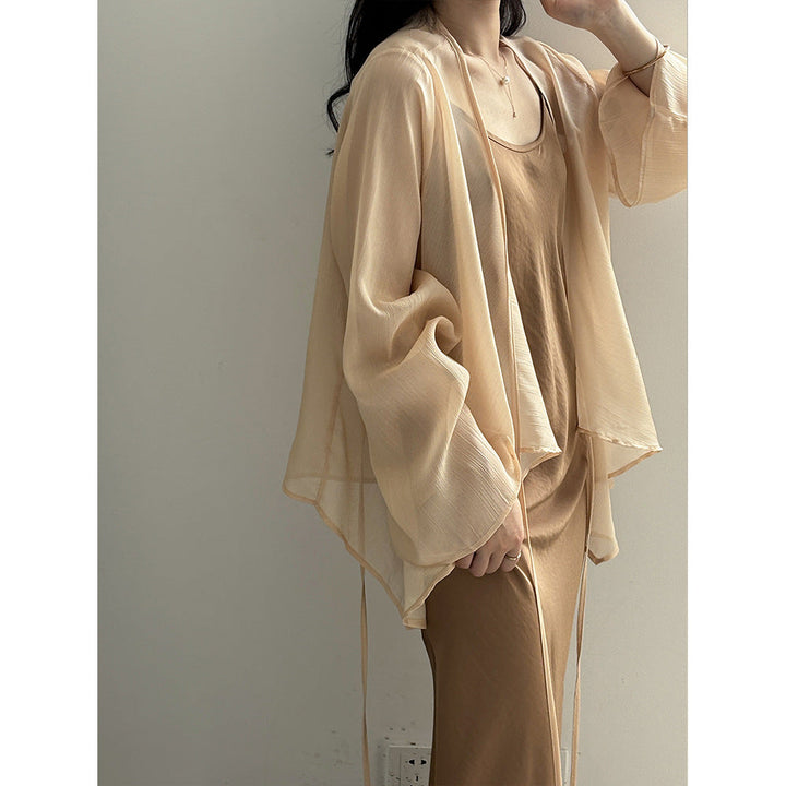 Women’s Cardigan – Sheer Lightweight Fabric – Loose Fit – Long Sleeve Open Front