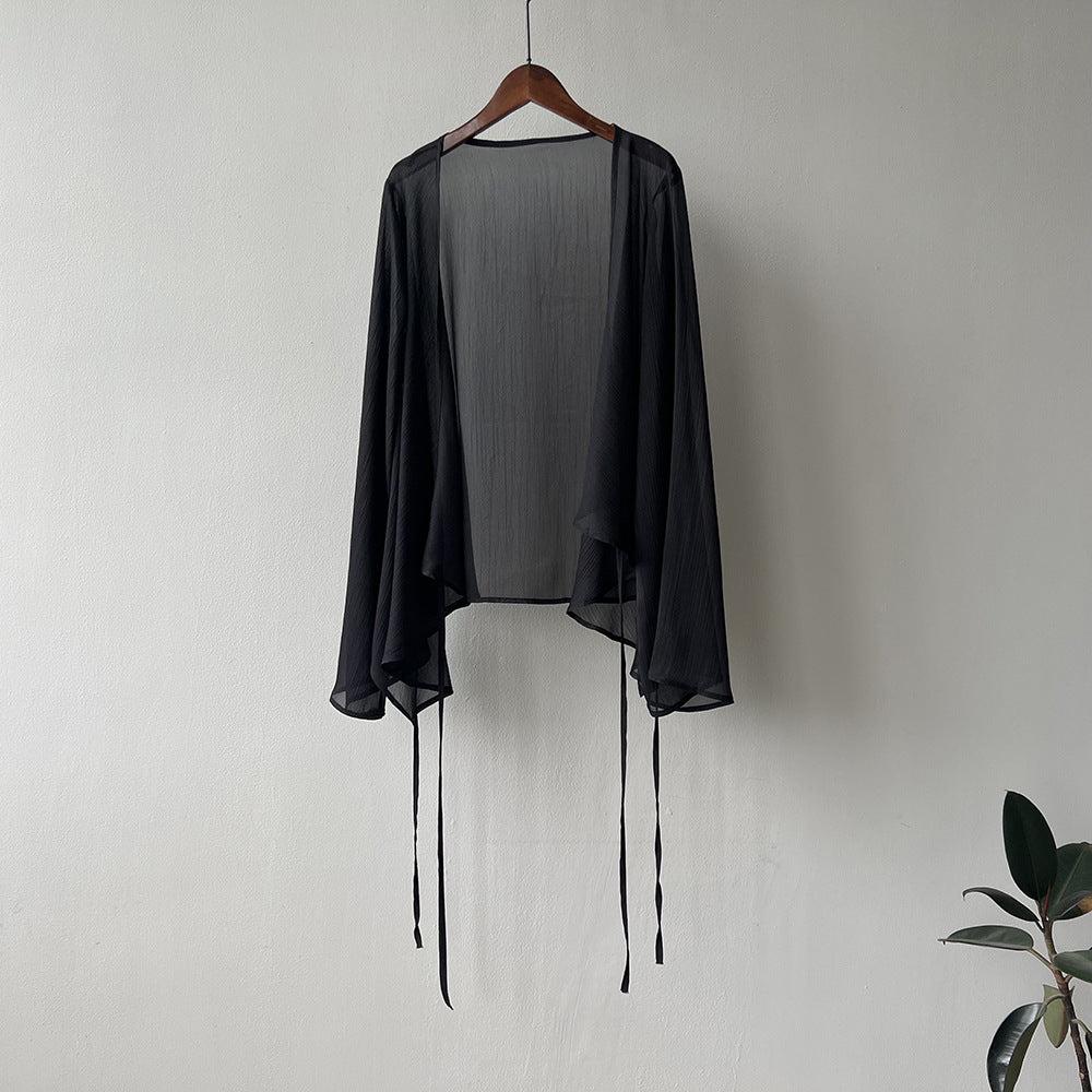 Women’s Cardigan – Sheer Lightweight Fabric – Loose Fit – Long Sleeve Open Front