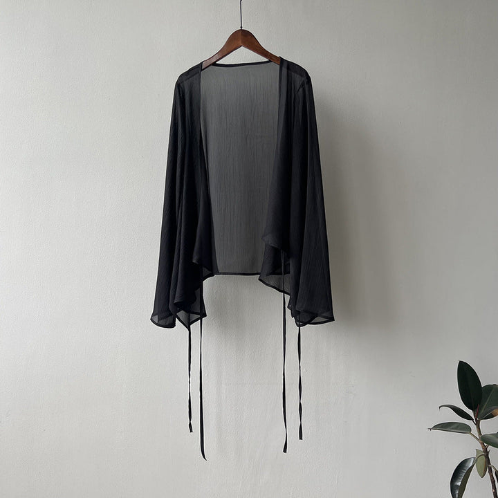 Women’s Cardigan – Sheer Lightweight Fabric – Loose Fit – Long Sleeve Open Front