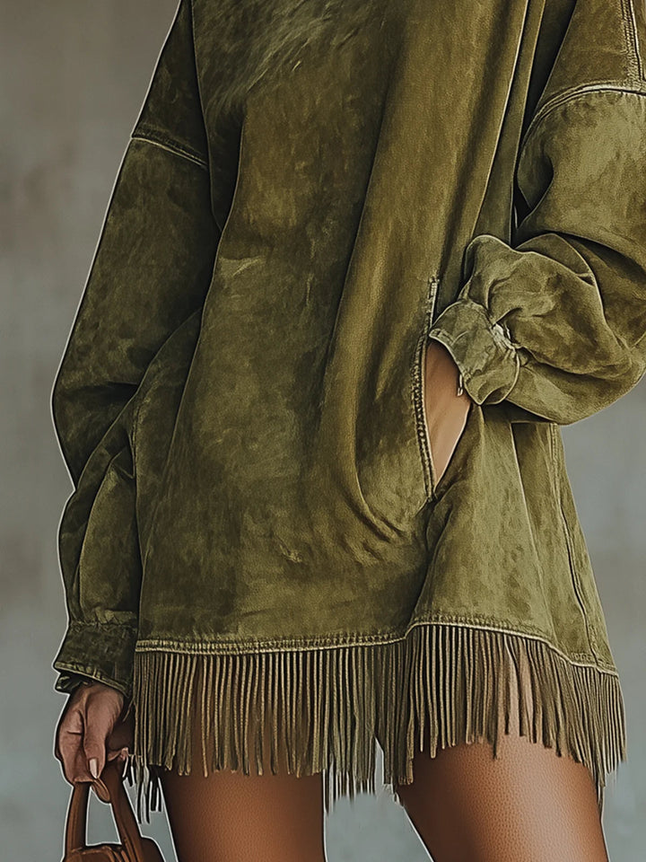 Lila | Women's Faux Suede High-Neck Fringe Dress