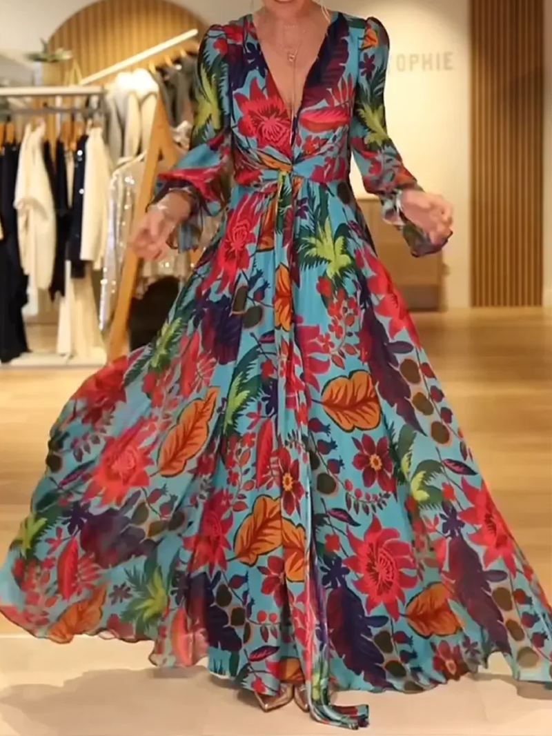 Savelie™ - Robe Longue Florale Col V Élégant