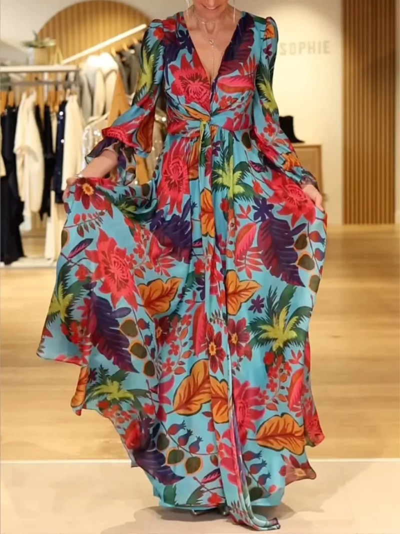Savelie™ - Robe Longue Florale Col V Élégant