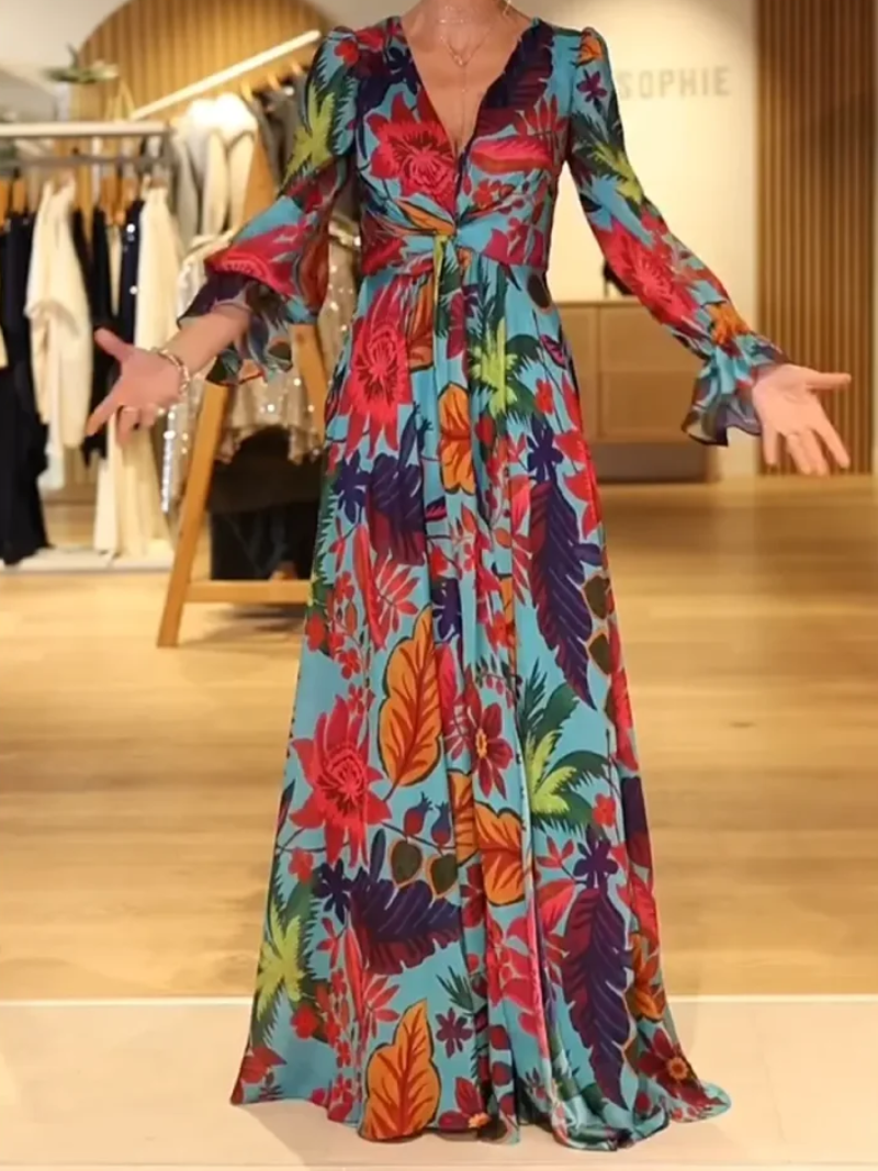 Savelie™ - Robe Longue Florale Col V Élégant