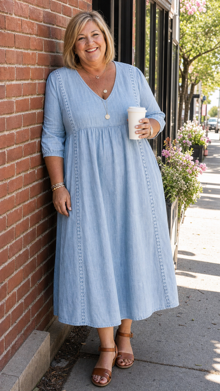 Women's 3/4 Sleeve A Line Maxi Dress