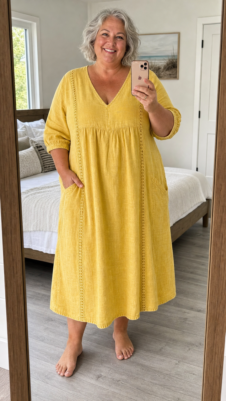 Women's 3/4 Sleeve A Line Maxi Dress