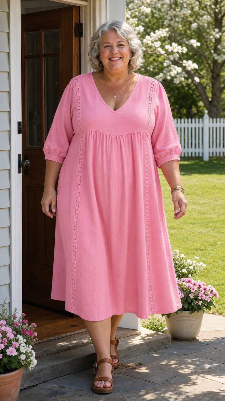 Women's 3/4 Sleeve A Line Maxi Dress