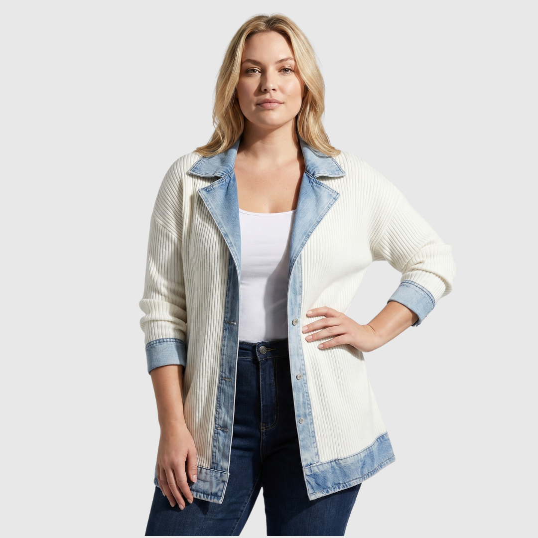 Women's Relaxed Denim Textured Knit Jacket