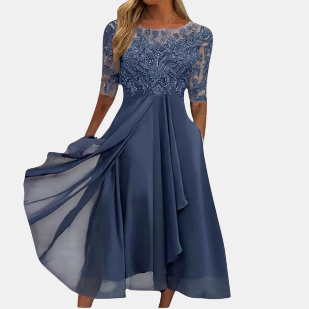Women's Wedding Guest Flared Embroidered Dress