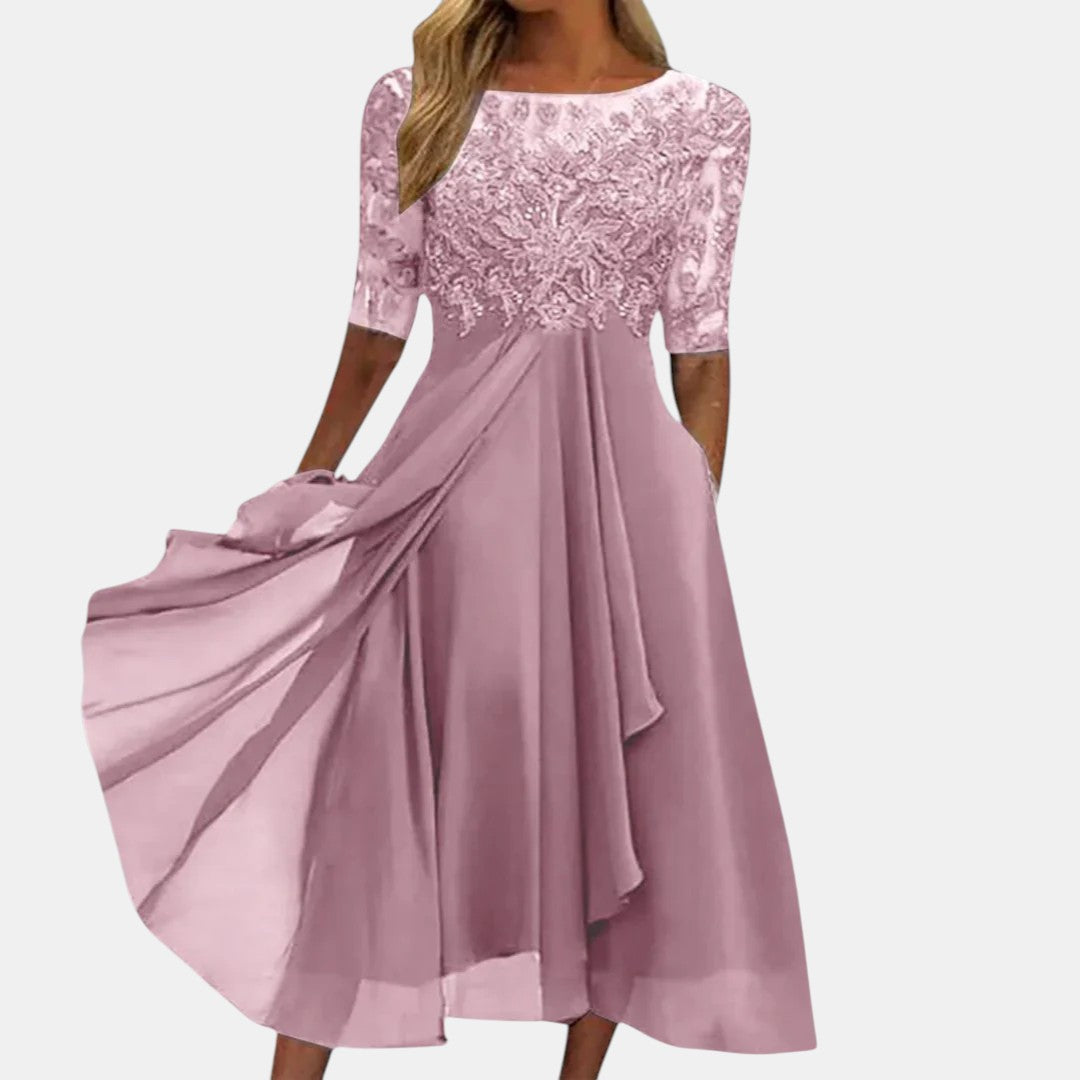 Women's Wedding Guest Flared Embroidered Dress