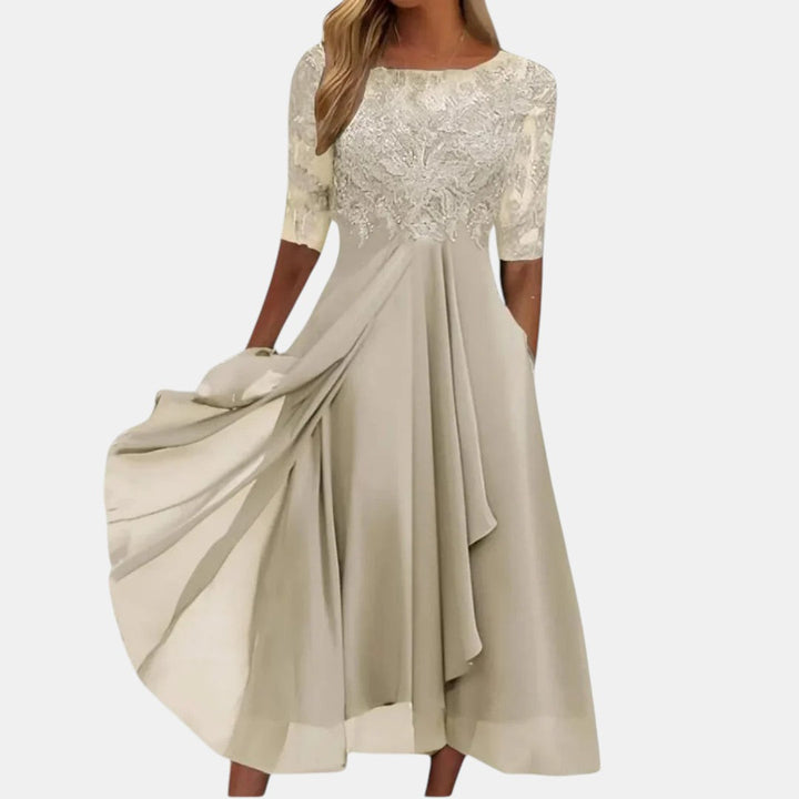 Women's Wedding Guest Flared Embroidered Dress