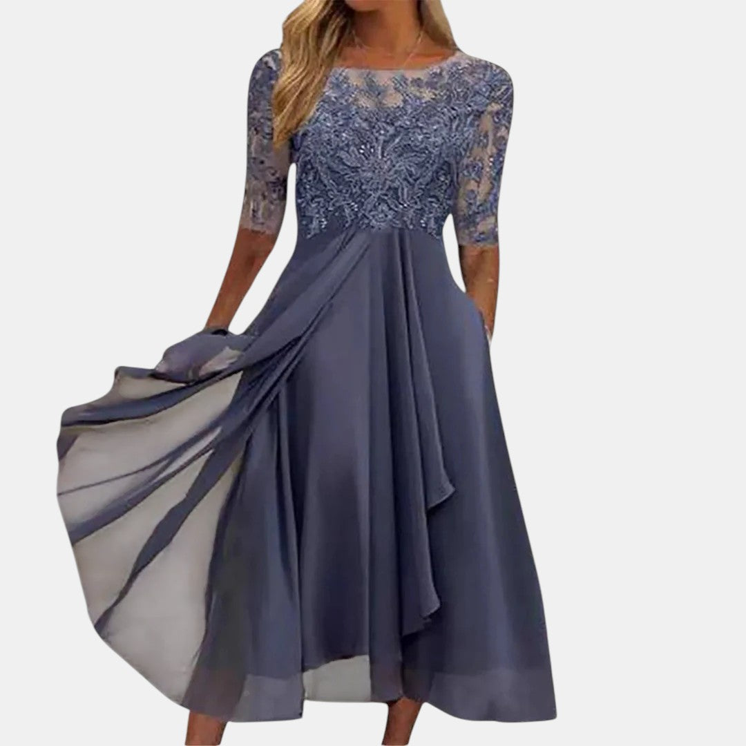 Women's Wedding Guest Flared Embroidered Dress