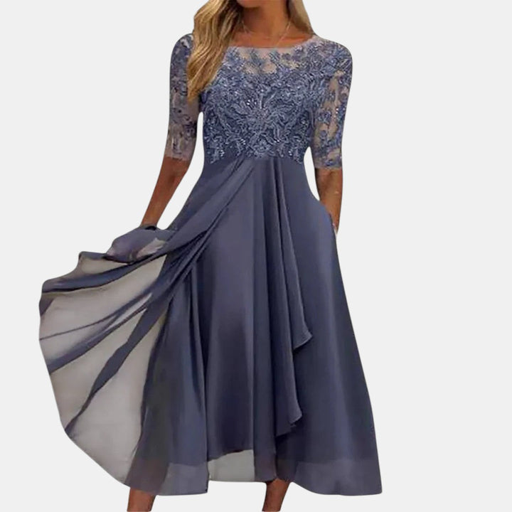 Women's Wedding Guest Flared Embroidered Dress