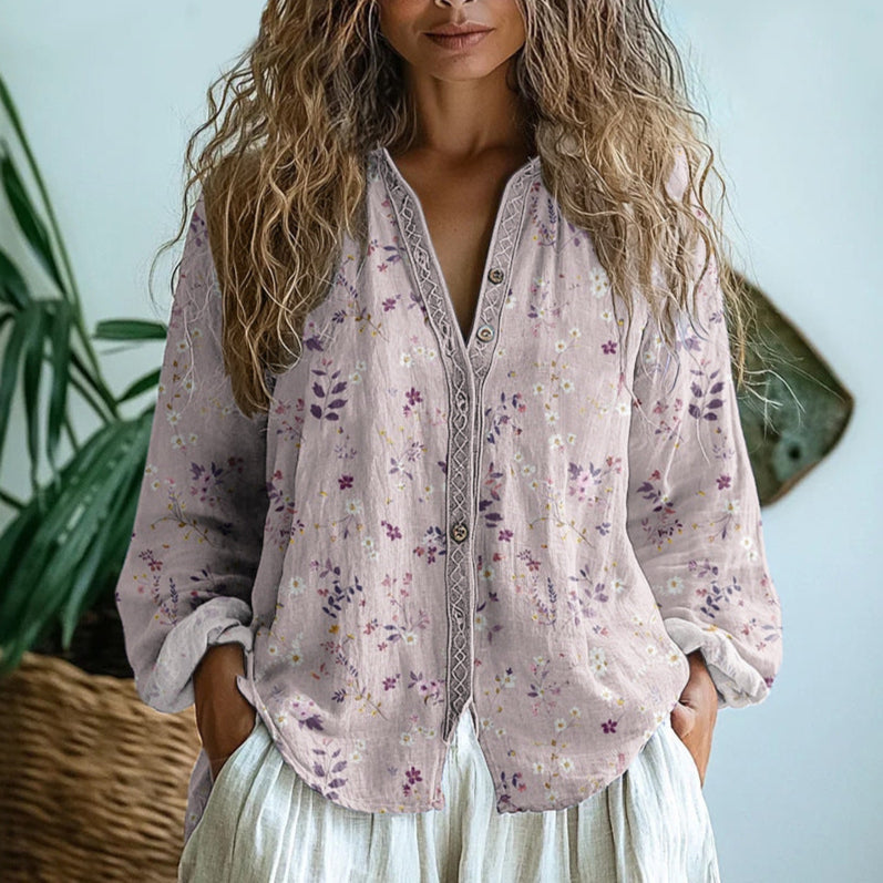 Women's Elegant Vintage Leaf Print Shirt